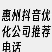 惠州抖音优化公司推荐电话