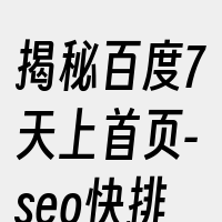 揭秘百度7天上首页-seo快排发包技术