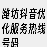 潍坊抖音优化服务热线号码